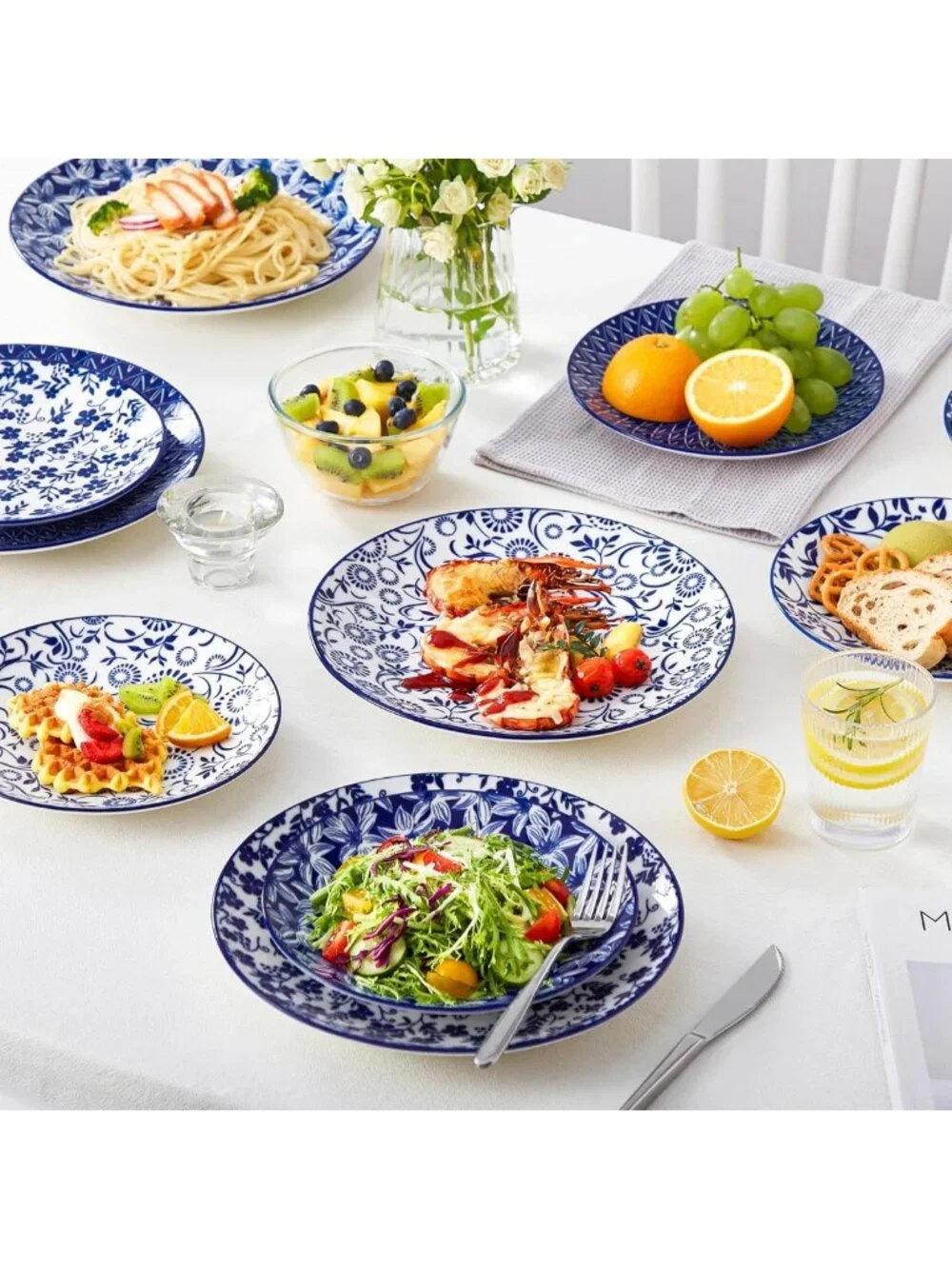 Vintage Blue Porcelain Dinner Plates Set of 6 - 10.25